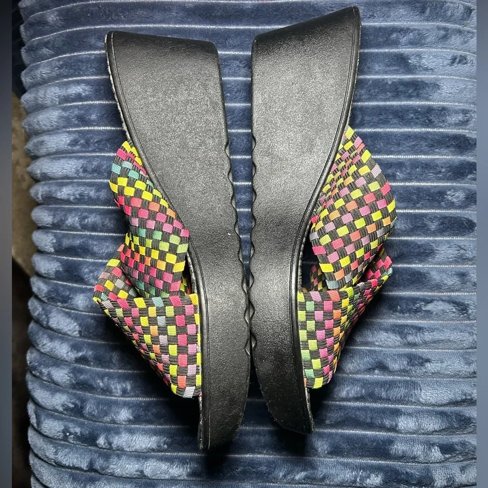 VTG DexFlex Payless  Y2K size 12 mesh Rainbow cross front platform sandals